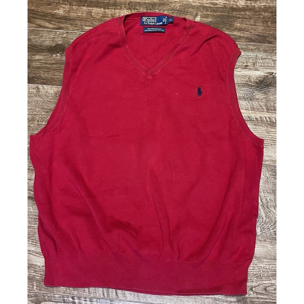 Vintage Polo Ralph Lauren Pima Cotton Sweater Vest Men's XL Red Preppy Pony